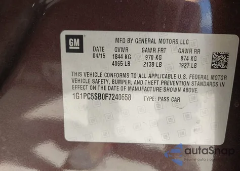 2015 Chevrolet Cruze 1Lt Auto from USA, damaged, VIN 1G1PC5SB0F7240658